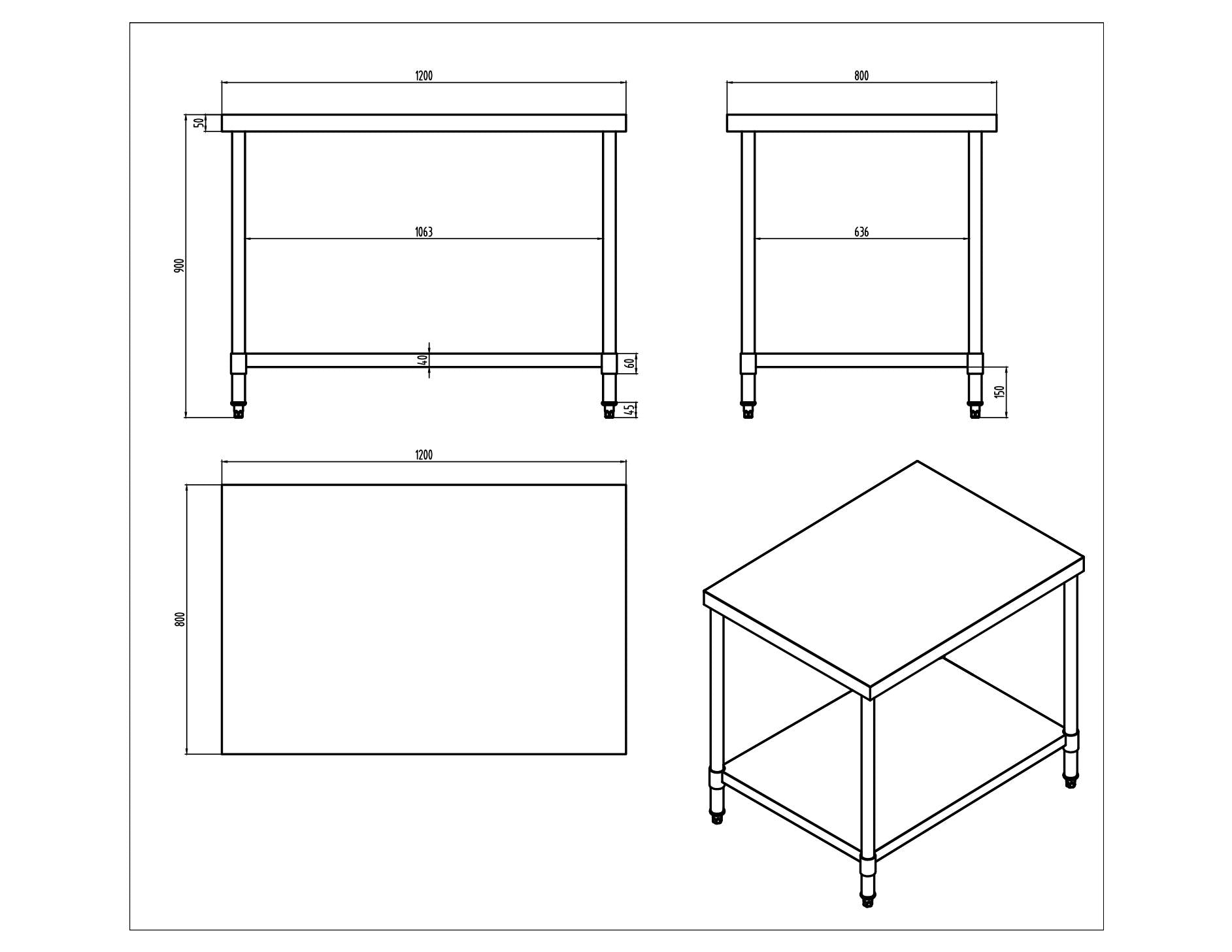 KitchenKnock Working Bench Without Splash Back - 800 Series - AWF - 1200×800×900mm 419922