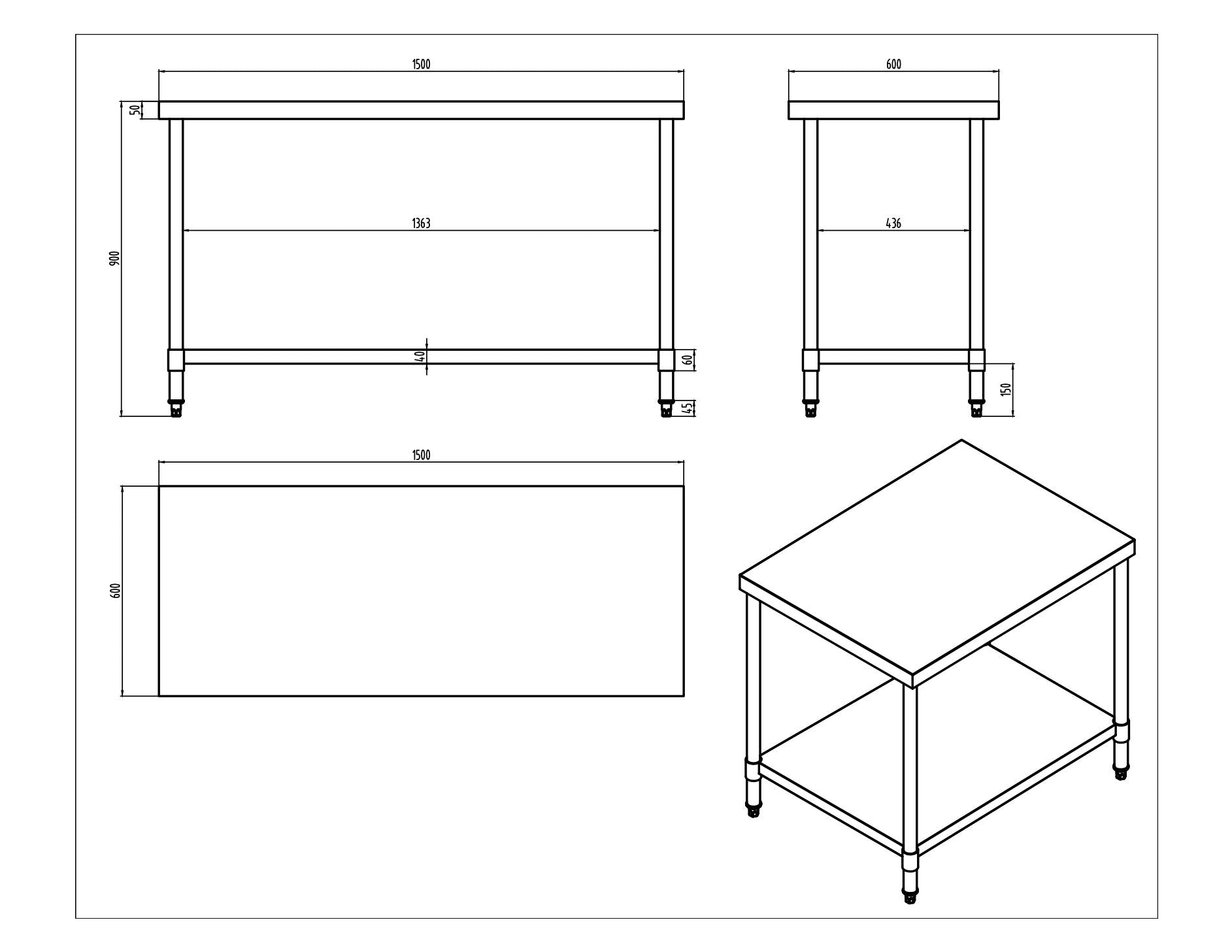 KitchenKnock Working Bench Without Splash Back - 600 Series - AWF - 1500×600×900mm 423915 - Hospitality Connect