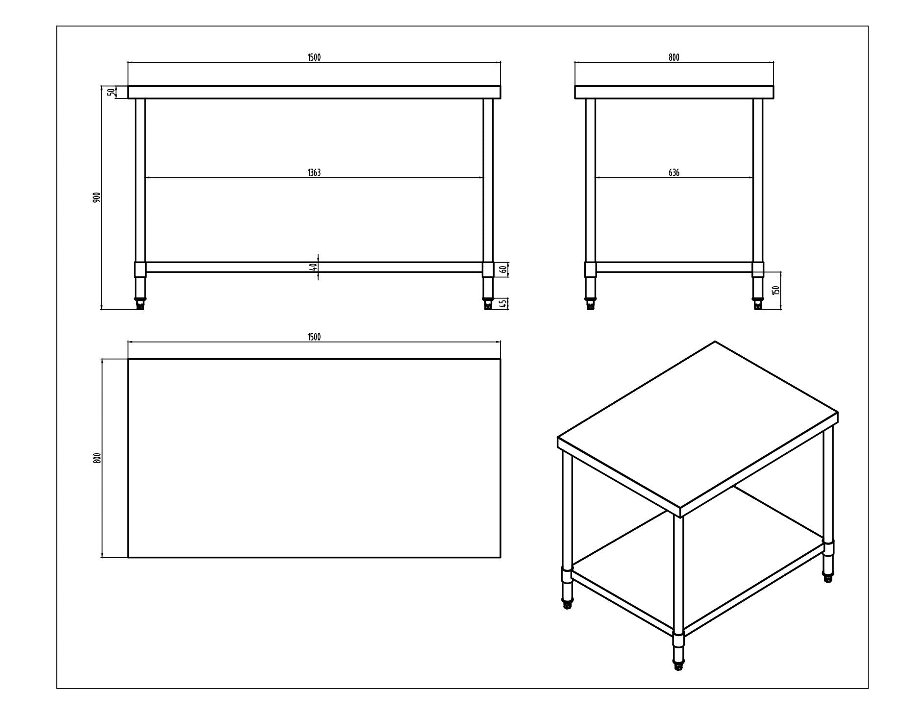 KitchenKnock Working Bench Without Splash Back - 800 Series - AWF - 1500×800×900mm 419923 - Hospitality Connect