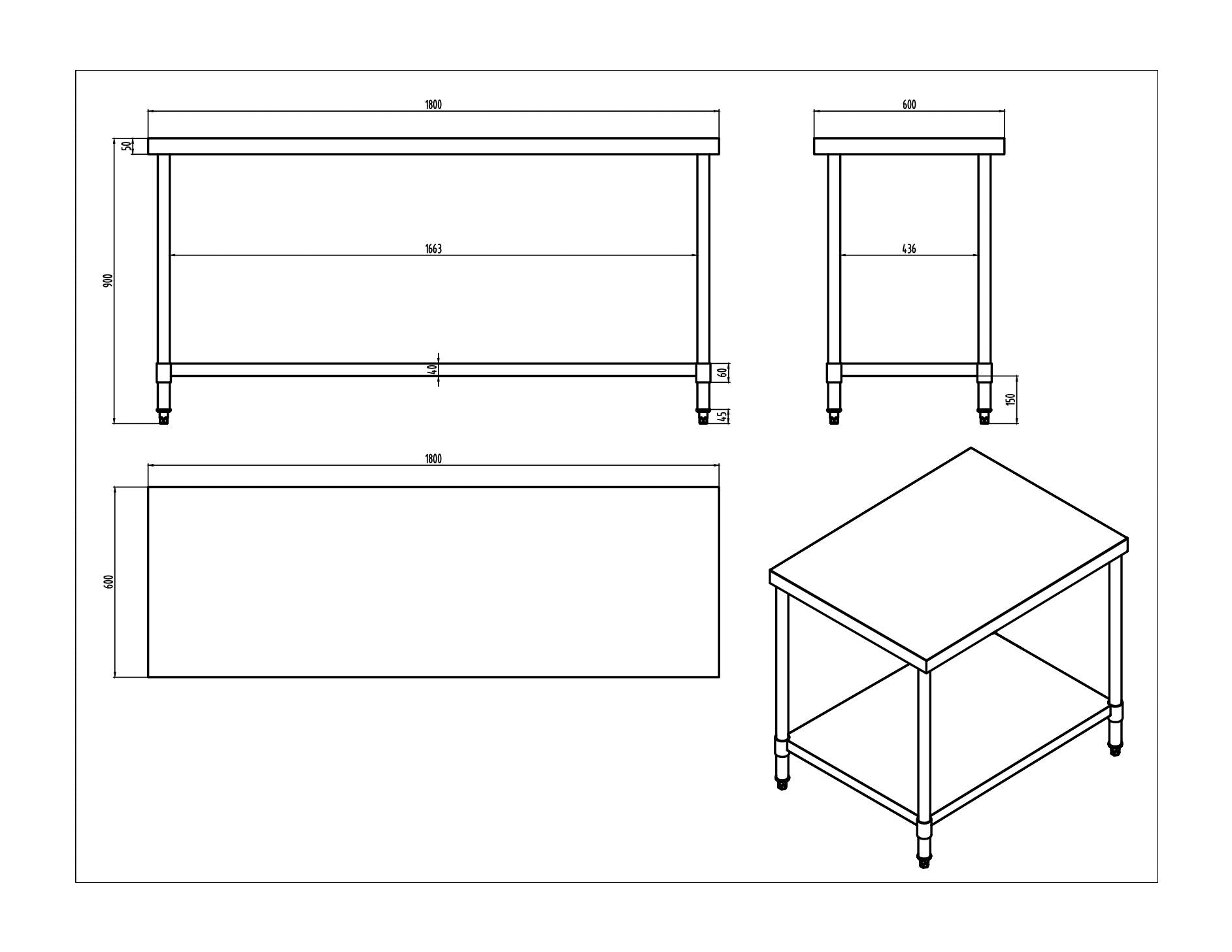 KitchenKnock Working Bench Without Splash Back - 600 Series - AWF - 1800×600×900mm 424504 - Hospitality Connect