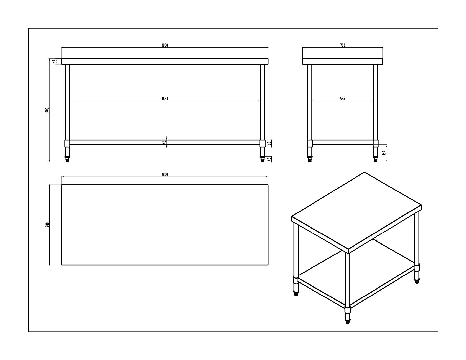 KitchenKnock Working Bench Without Splash Back - 700 Series - AWF - 1800×700×900mm 631191 - Hospitality Connect