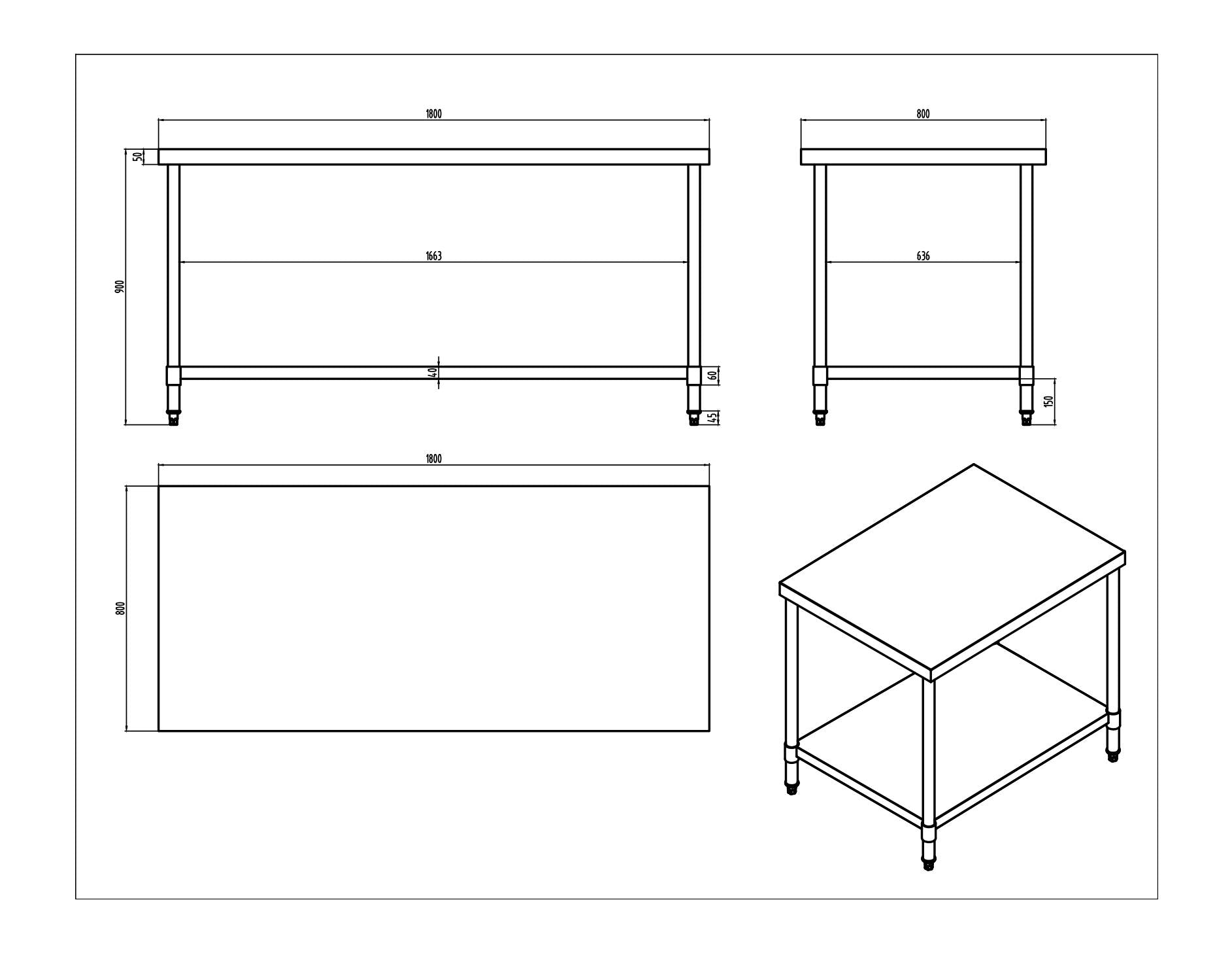 KitchenKnock Working Bench Without Splash Back - 800 Series - AWF - 1800×800×900mm 419924