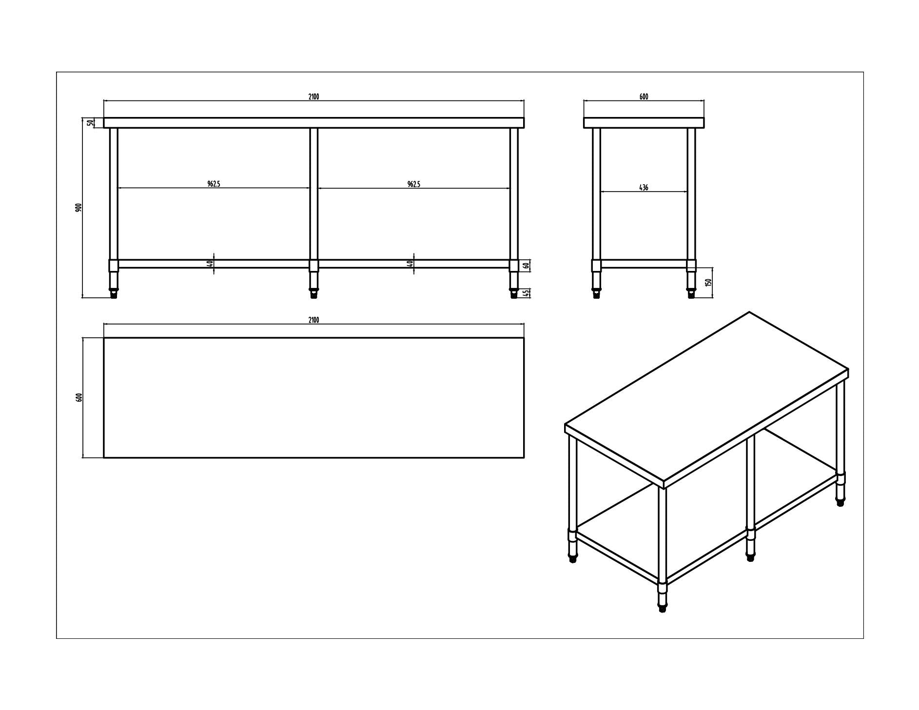 KitchenKnock Working Bench Without Splash Back - 600 Series - AWF - 2100×600×900mm 424505 - Hospitality Connect