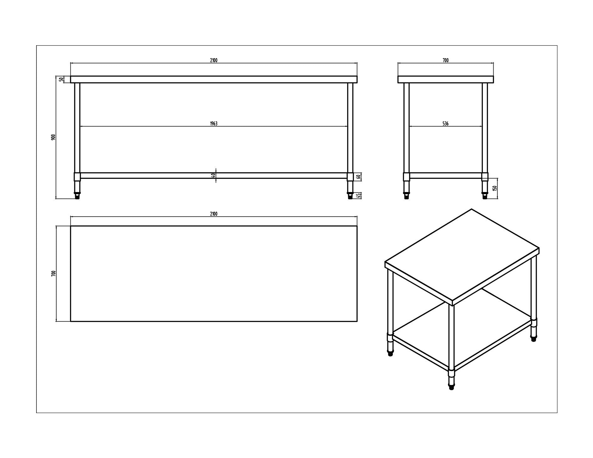 KitchenKnock Working Bench Without Splash Back - 700 Series - AWF - 2100×700×900mm 631116 - Hospitality Connect
