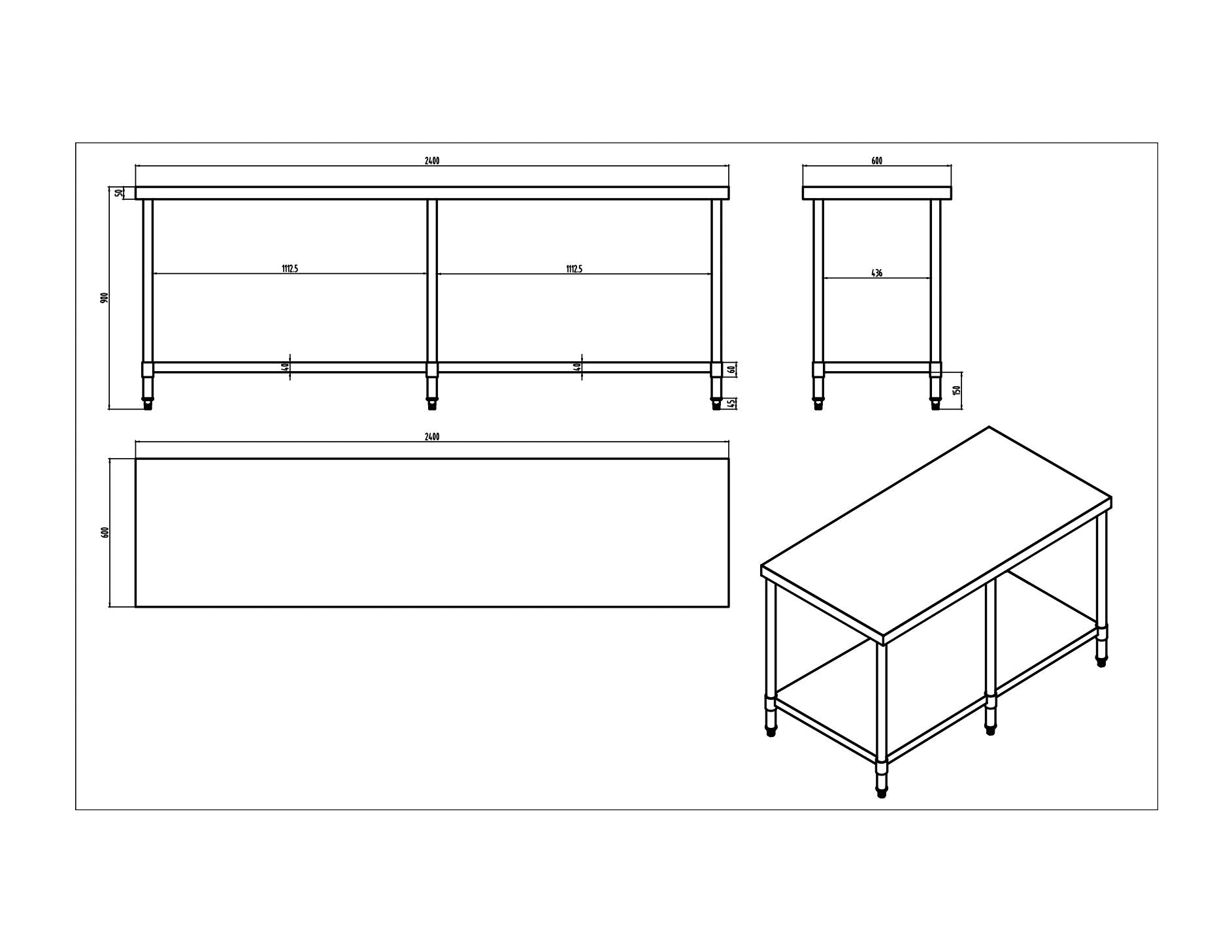 KitchenKnock Working Bench Without Splash Back - 600 Series - AWF - 2400×600×900mm 419916 - Hospitality Connect