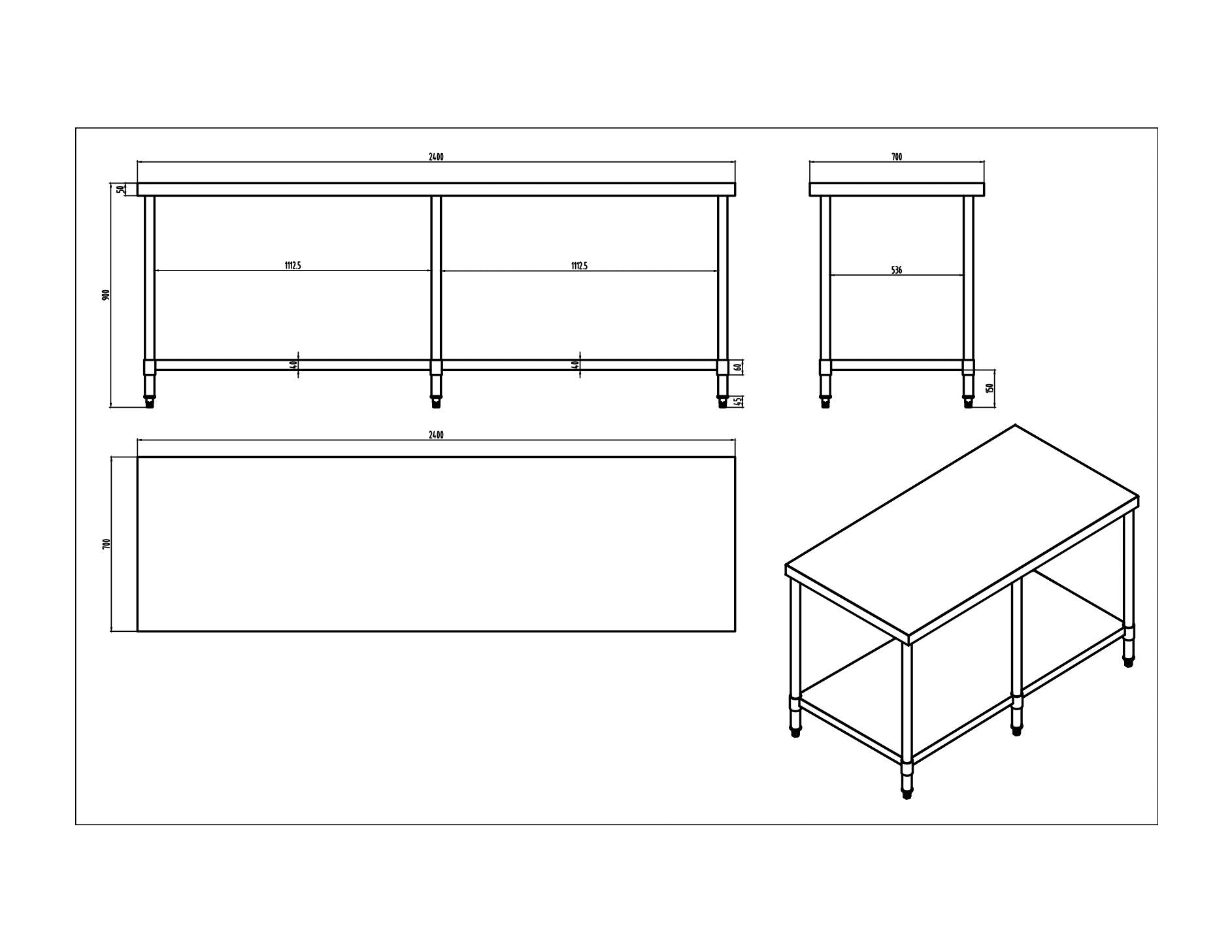 KitchenKnock Working Bench Without Splash Back - 700 Series - AWF - 2400×700×900mm 419919 - Hospitality Connect