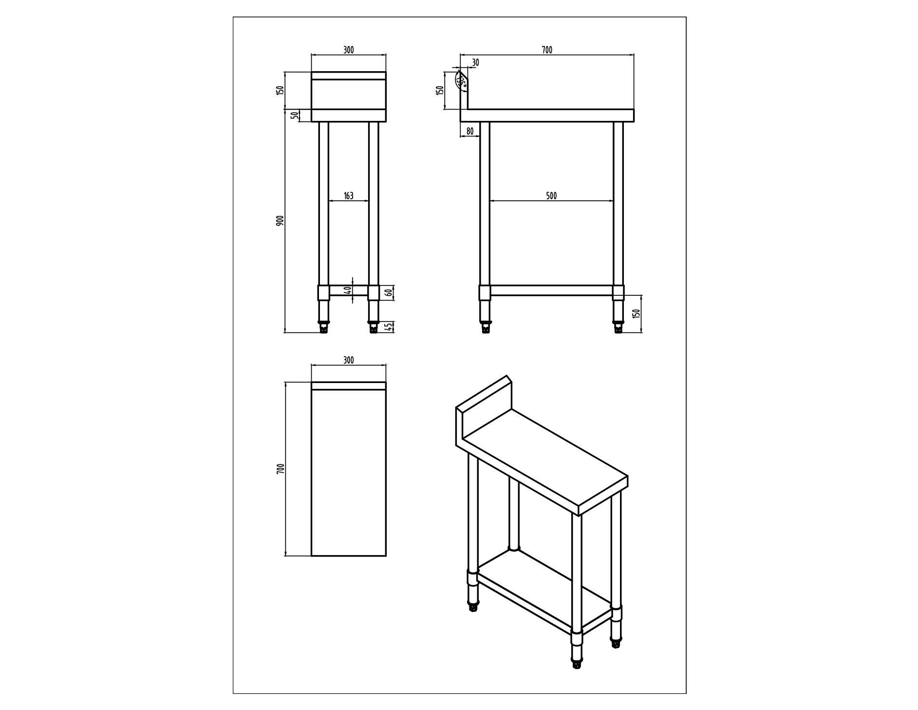 KitchenKnock Working Bench With Splash Back - 700 Series - AWS - 300×700×900mm 423925 - Hospitality Connect