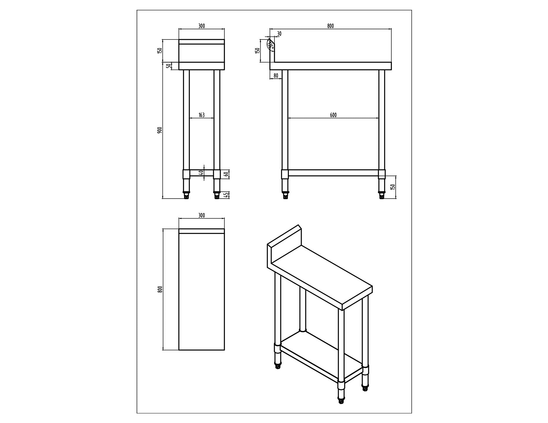 KitchenKnock Working Bench With Splash Back - 800 Series - AWS - 300×800×900mm 631098 - Hospitality Connect