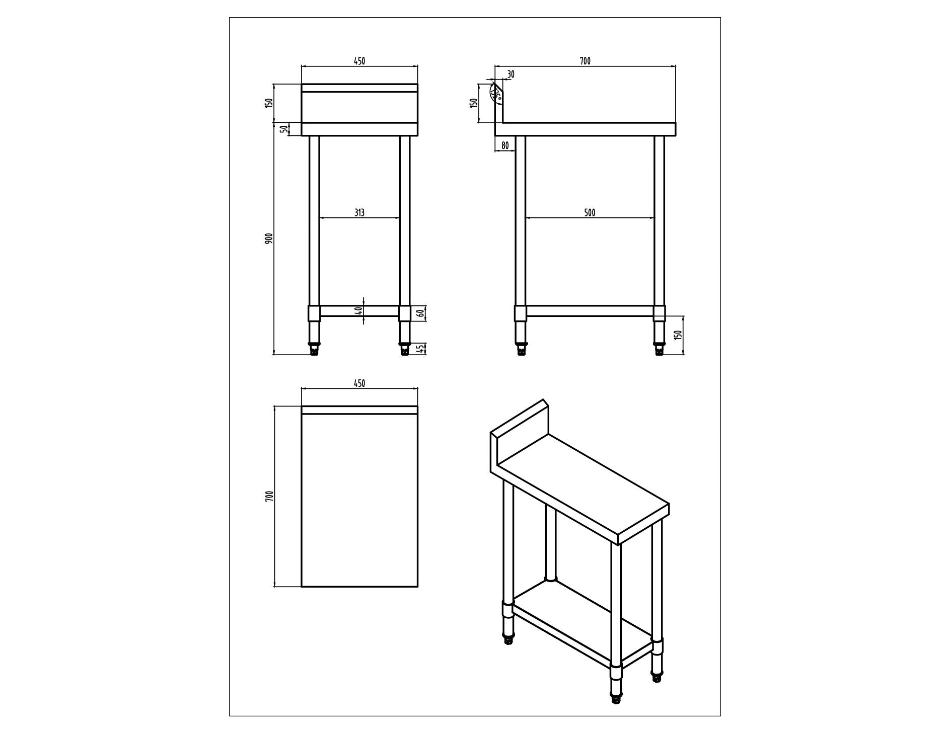 KitchenKnock Working Bench With Splash Back - 700 Series - AWS - 450×700×900mm 631099 - Hospitality Connect