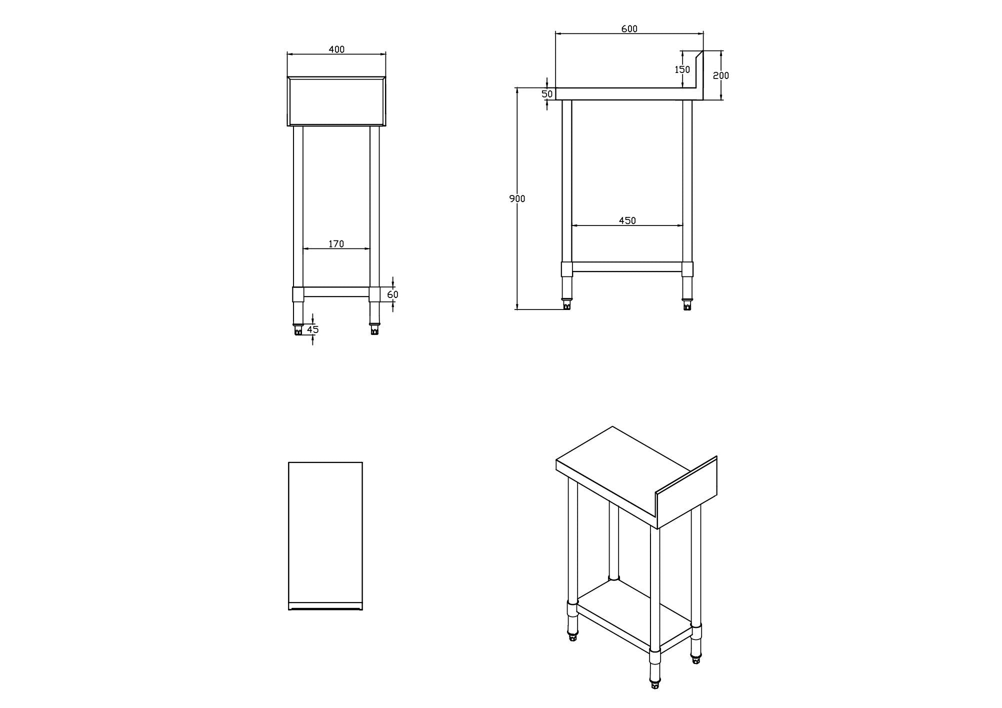 KitchenKnock Working Bench With Splash Back - 600 Single - AWS - 400×600×900mm 424507 - Hospitality Connect