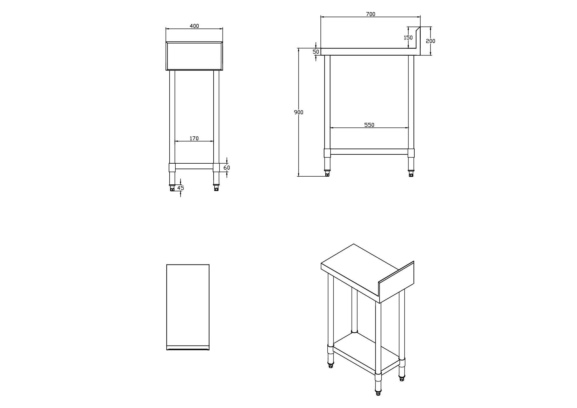 KitchenKnock Working Bench With Splash Back - 700 Series - AWS - 400×700×900mm 424511 - Hospitality Connect