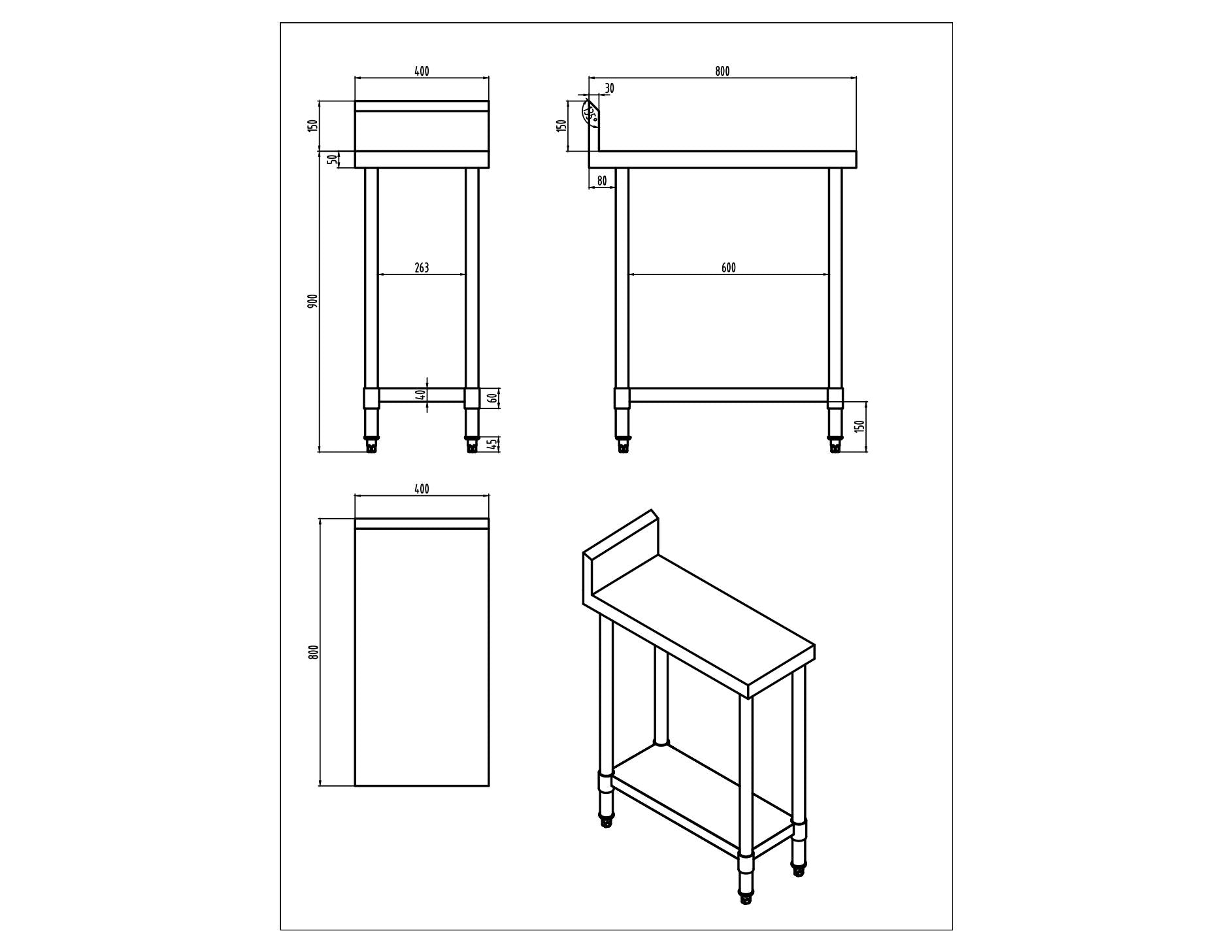 KitchenKnock Working Bench With Splash Back - 800 Series - AWS - 400×800×900mm 631100 - Hospitality Connect