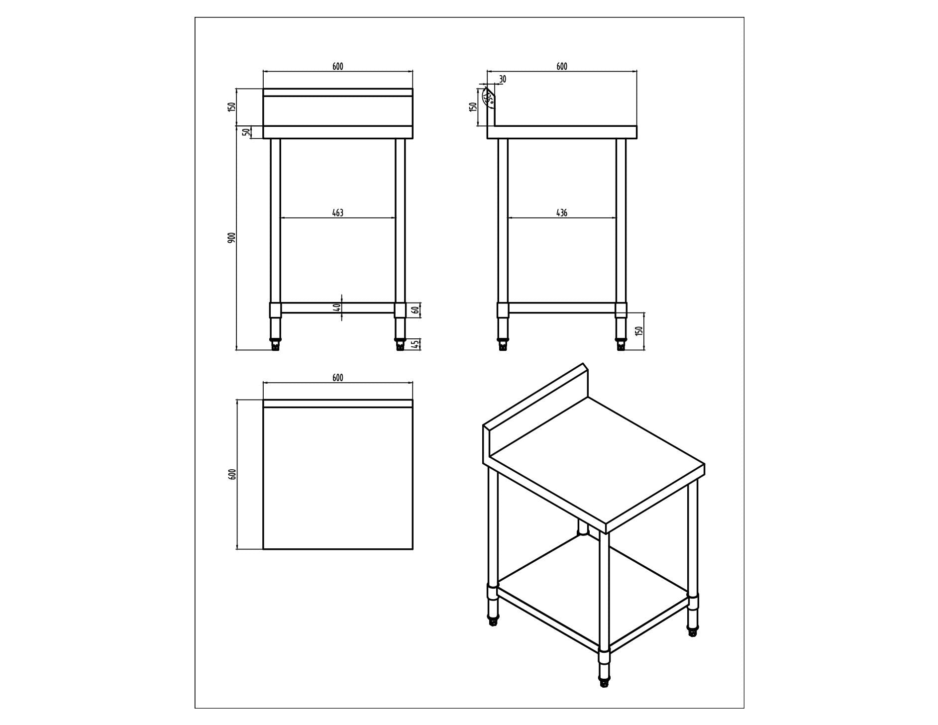KitchenKnock Working Bench With Splash Back - 600 Single - AWS - 600×600×900mm 424508 - Hospitality Connect