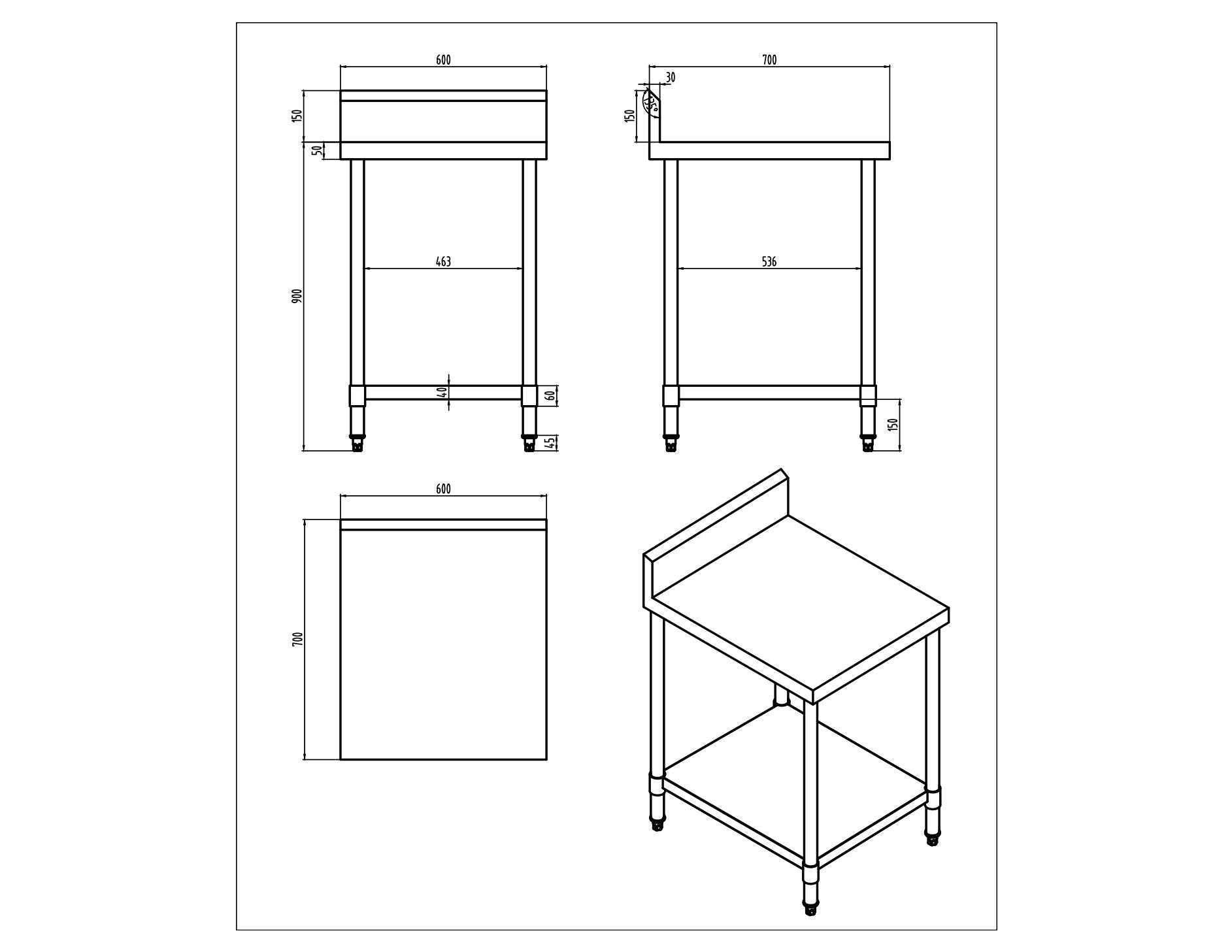 KitchenKnock Working Bench With Splash Back - 700 Series - AWS - 600×700×900mm 419932 - Hospitality Connect
