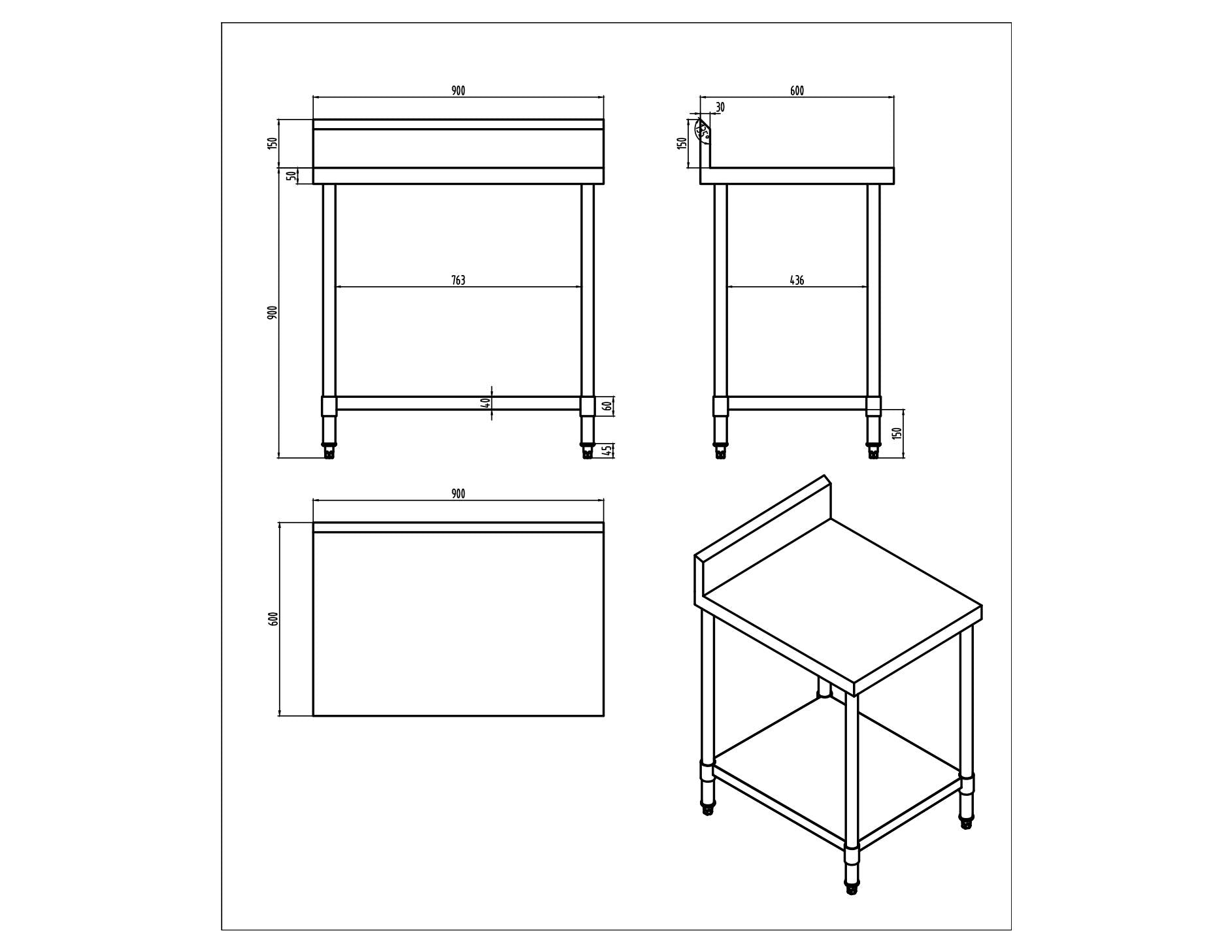 KitchenKnock Working Bench With Splash Back - 600 Single - AWS - 900×600×900mm 423918 - Hospitality Connect