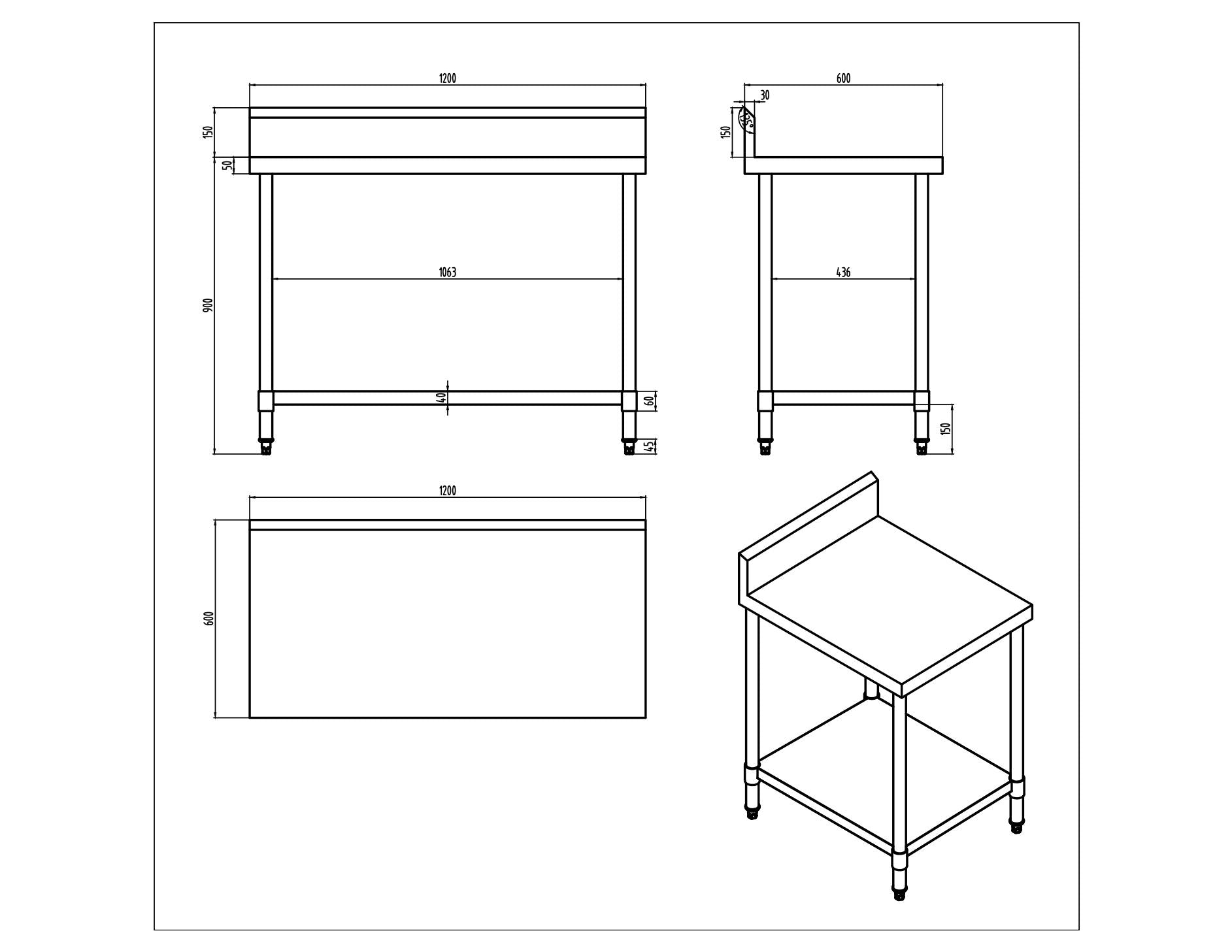 KitchenKnock Working Bench With Splash Back - 600 Single - AWS - 1200×600×900mm 419927 - Hospitality Connect