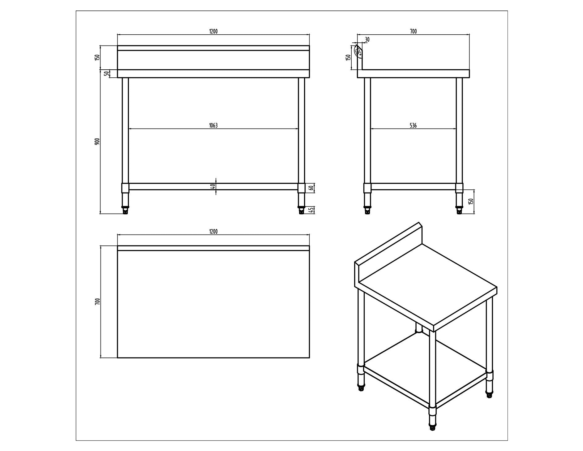 KitchenKnock Working Bench With Splash Back - 700 Series - AWS - 1200×700×900mm 424512 - Hospitality Connect
