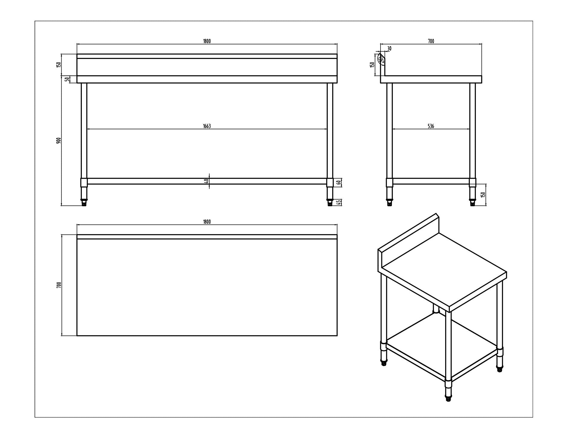 KitchenKnock Working Bench With Splash Back - 700 Series - AWS - 1800×700×900mm 424514 - Hospitality Connect