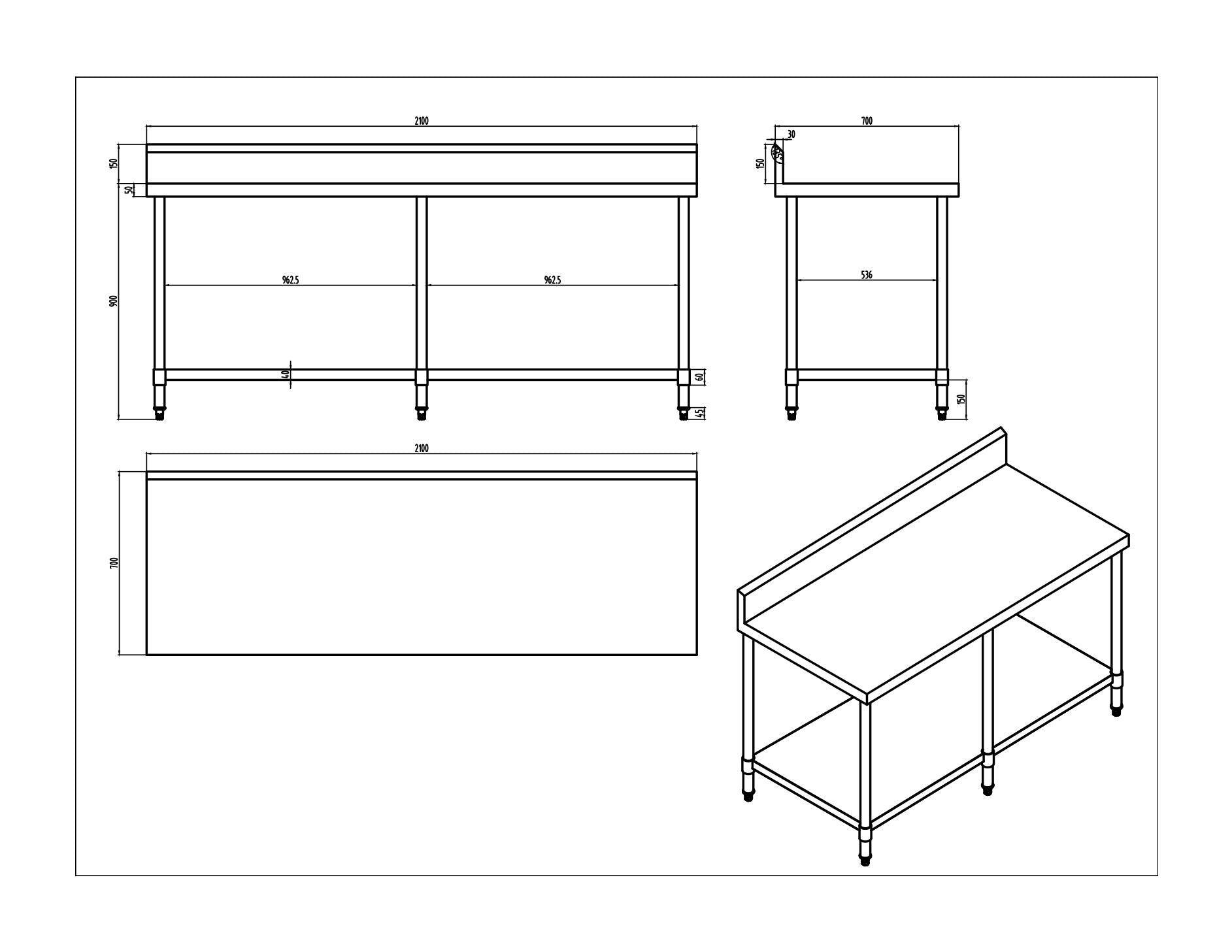 KitchenKnock Working Bench With Splash Back - 700 Series - AWS - 2100×700×900mm 631117 - Hospitality Connect