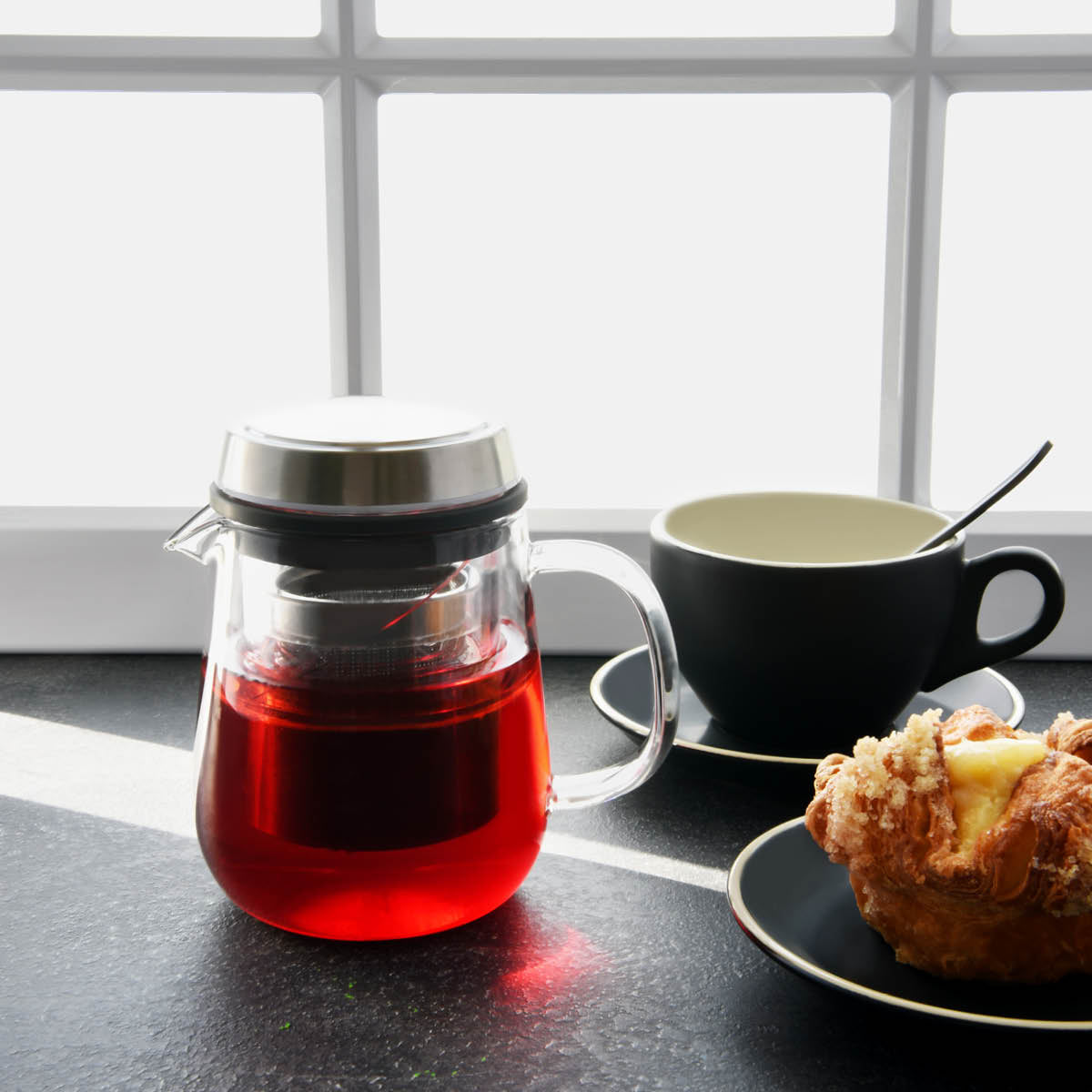 BREW INFUSION GLASS TEAPOT w/FILTER & S/S LID 600ml Box of 2 - Hospitality Connect