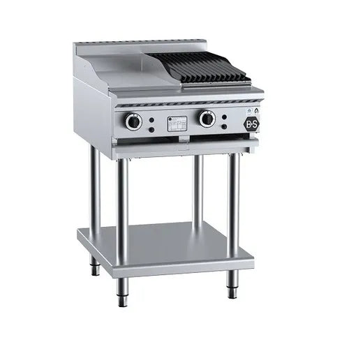 B&S Black Combination 300mm Grill Plate & 300mm Char Broiler BT-GRP3-CBR3. - Hospitality Connect