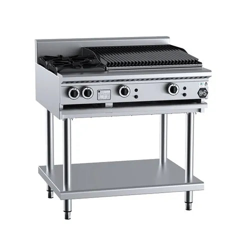B&S Black Combination Two Open Burners & 600mm Char Broiler BT-SB2-CBR6.