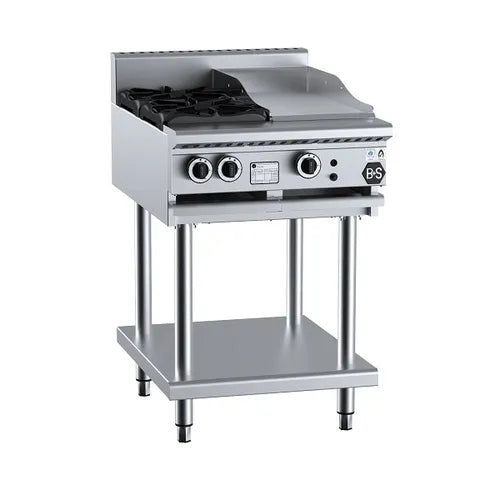 B&S Black Combination Two Open Burners & 300mm Grill Plate BT-SB2-GRP3.