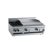 B&S Black Combination Two Open Burners & 600mm Grill Plate Bench Mounted BT-SB2-GRP6BM. - Hospitality Connect