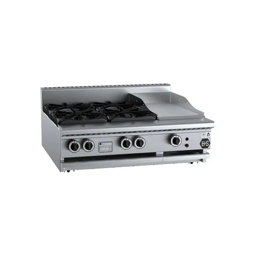 B&S Black Combination Four Open Burners & 300mm Grill Plate Bench Mounted BT-SB4-GRP3BM.