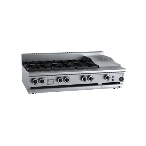 B&S Black Combination Six Open Burners & 300mm Grill Plate Bench Mounted BT-SB6-GRP3BM.