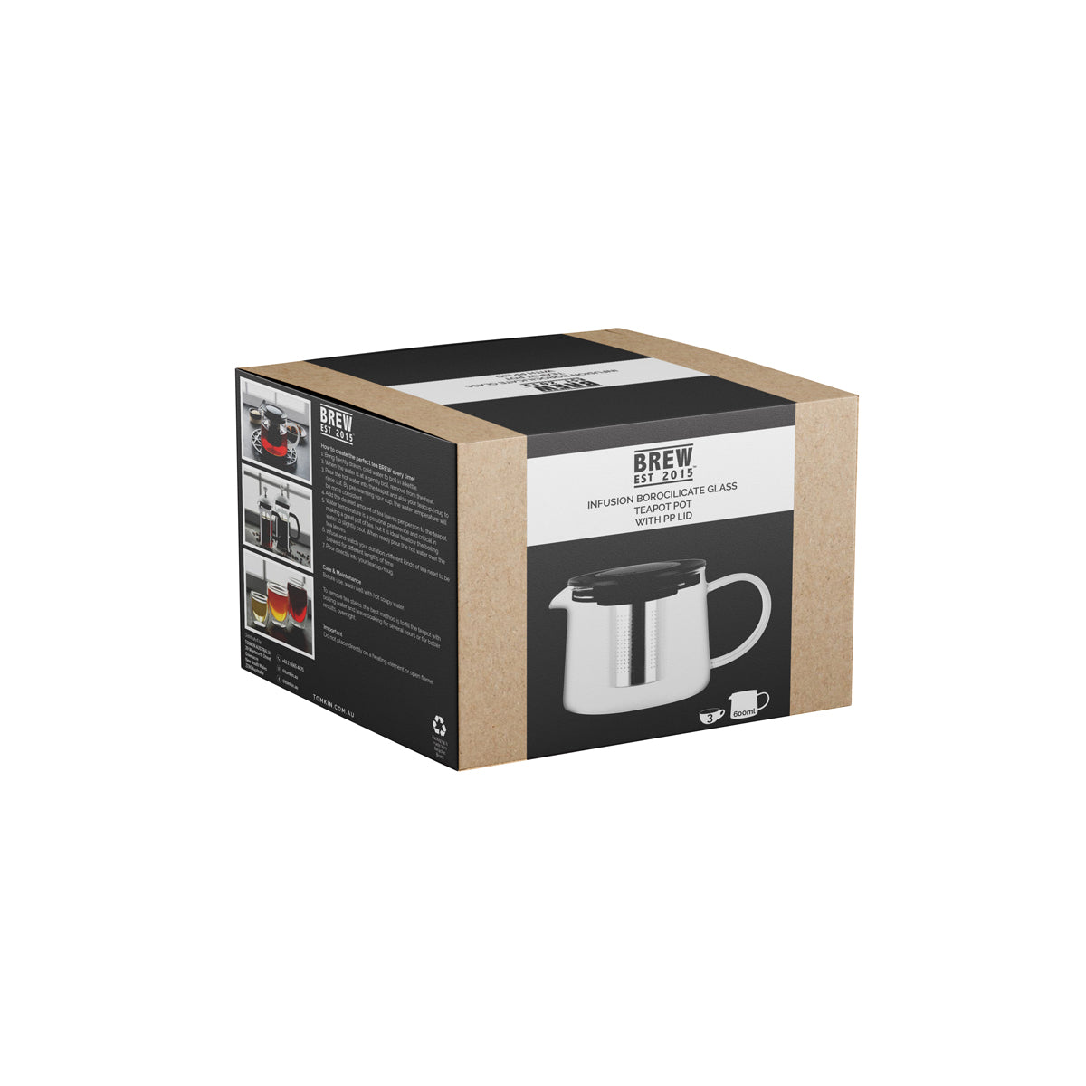 BREW INFUSION GLASS TEAPOT w/FILTER & PP LID 600ml Box of 2 - Hospitality Connect