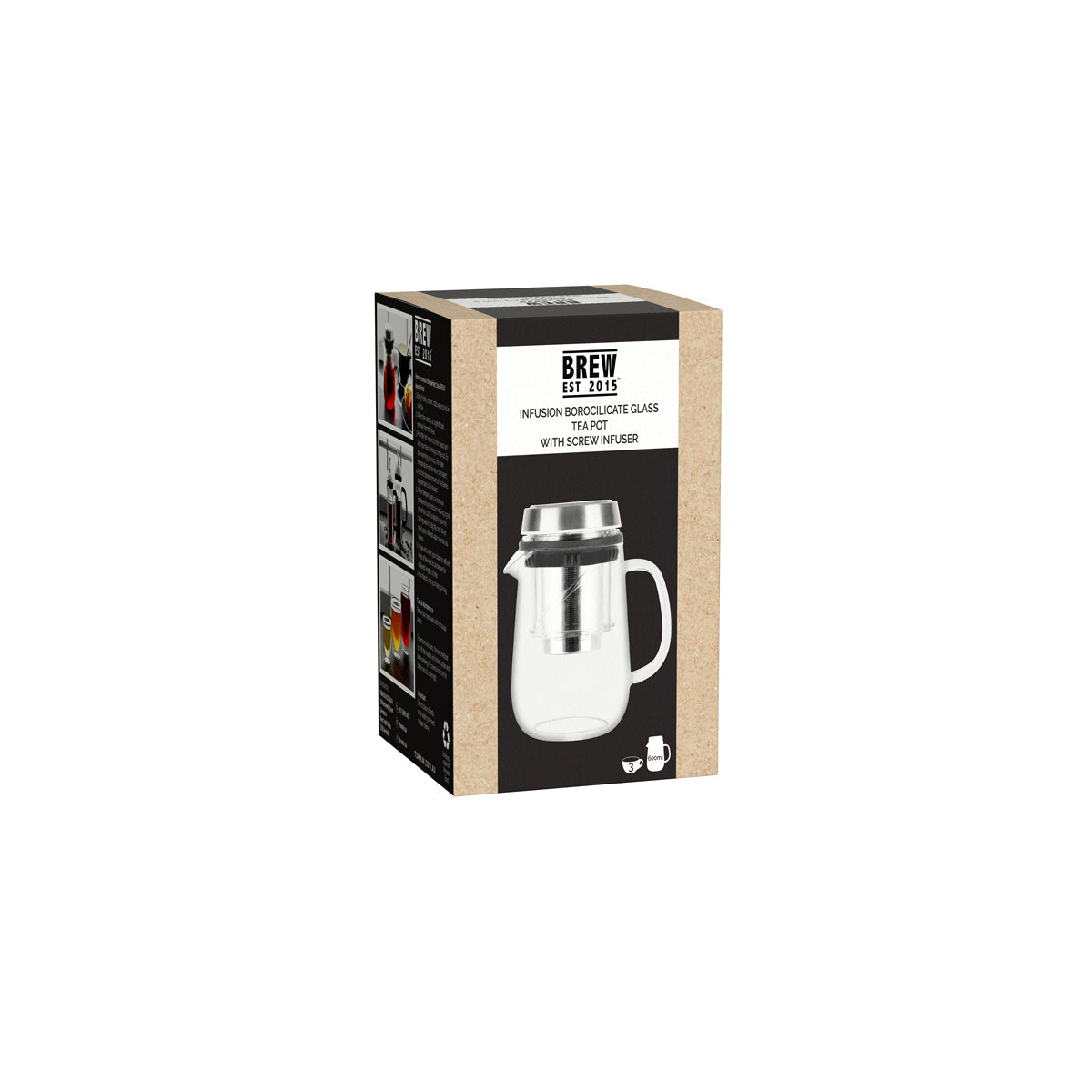 BREW INFUSION GLASS TEAPOT w/FILTER & S/S LID 600ml Box of 2 - Hospitality Connect