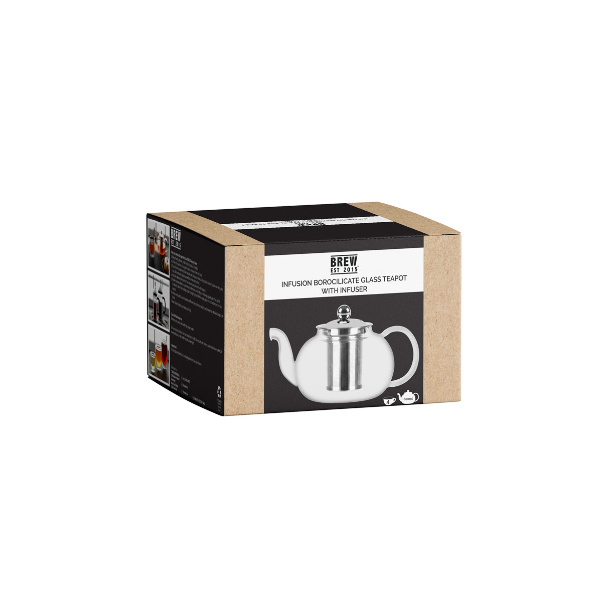 BREW INFUSION GLASS TEAPOT w/FILTER & ABS KNOB 800ml Box of 2 - Hospitality Connect