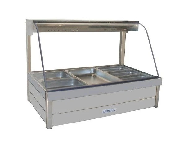 Roband Curved Glass Hot Food Display Bar, 6 pans double row with roller doors C23RD