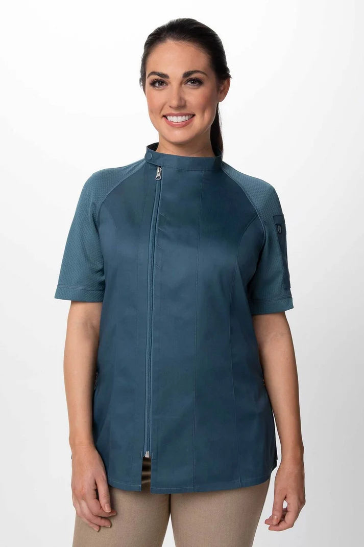 Chef Works Varkala Women's chef jacket in tea color, 2XL size, featuring a professional chef jacket design with collar and front buttons.