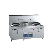 B&S Black Double Hole Hi Pac Wok with Centre Pot and Prep Table CCF-HP2+1. - Hospitality Connect