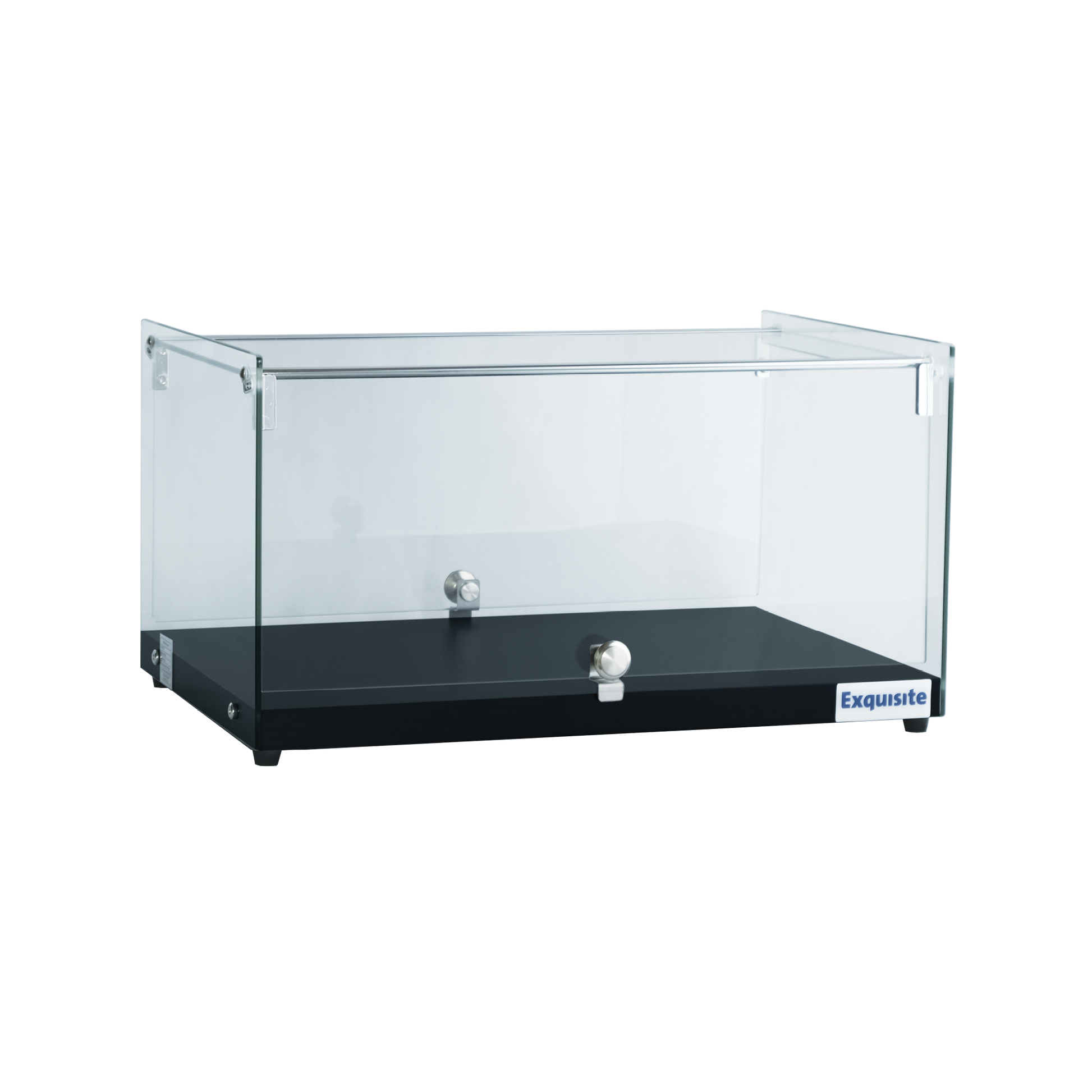 Exquisite CD35-Black One Tier Flat Glass Ambient Cake Display – Woodgrain Black Colour 35 Litre - Hospitality Connect
