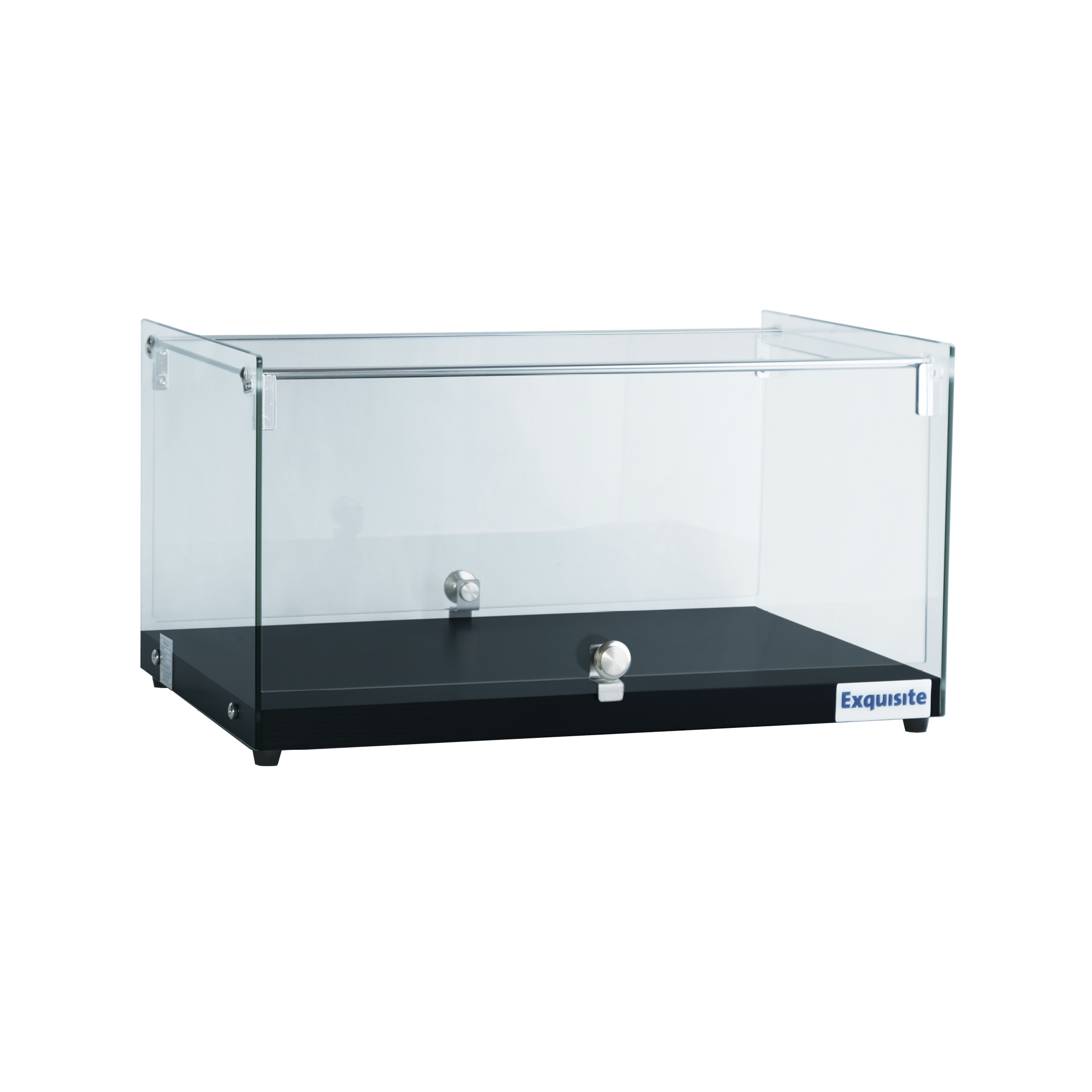 Exquisite CD35-Black One Tier Flat Glass Ambient Cake Display – Woodgrain Black Colour 35 Litre - Hospitality Connect