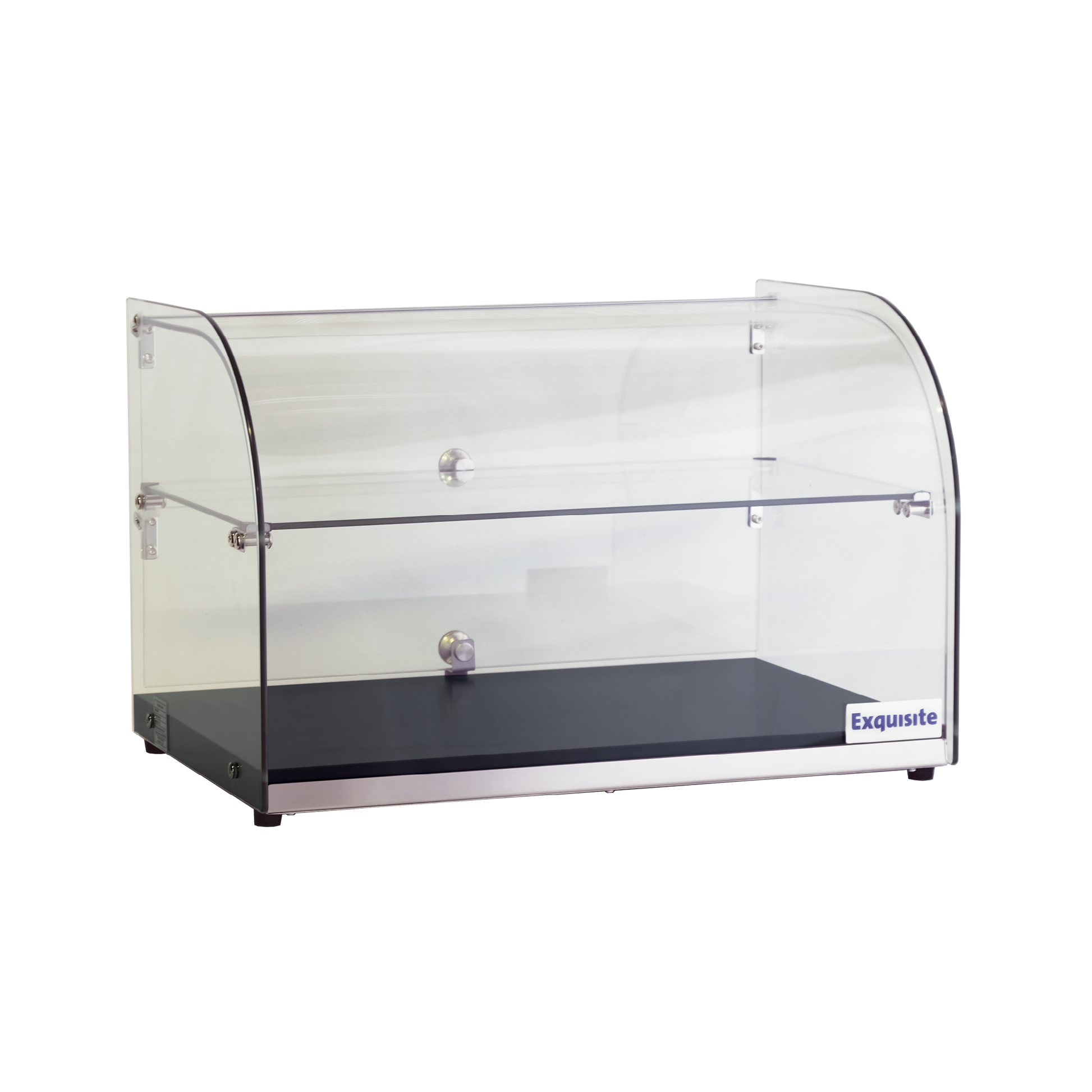 Exquisite CD45-Black Two Tiers Curved Glass Ambient Cake Display – Woodgrain Black Colour 45 Litre - Hospitality Connect