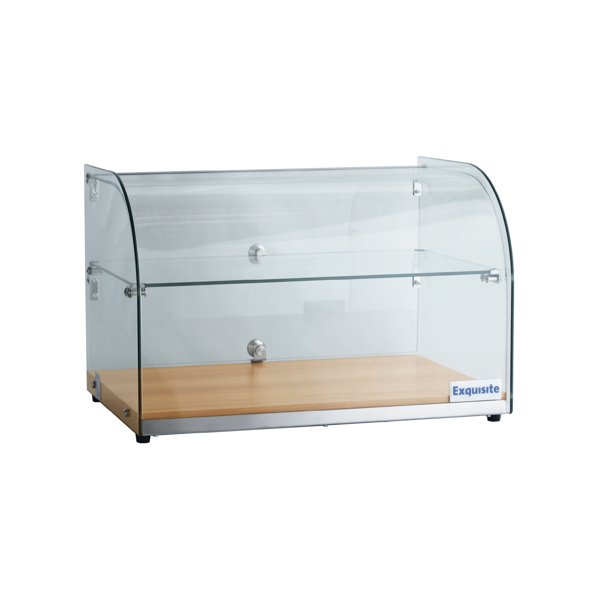 Exquisite CD45-Oak Two Tiers Curved Glass Ambient Cake Display – Natural Oak Colour 45 LItre - Hospitality Connect