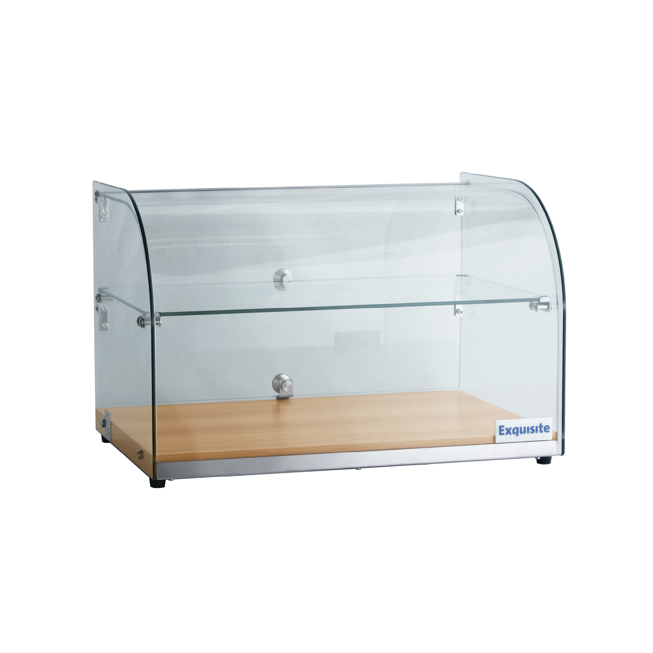 Exquisite CD45-Oak Two Tiers Curved Glass Ambient Cake Display – Natural Oak Colour 45 LItre - Hospitality Connect