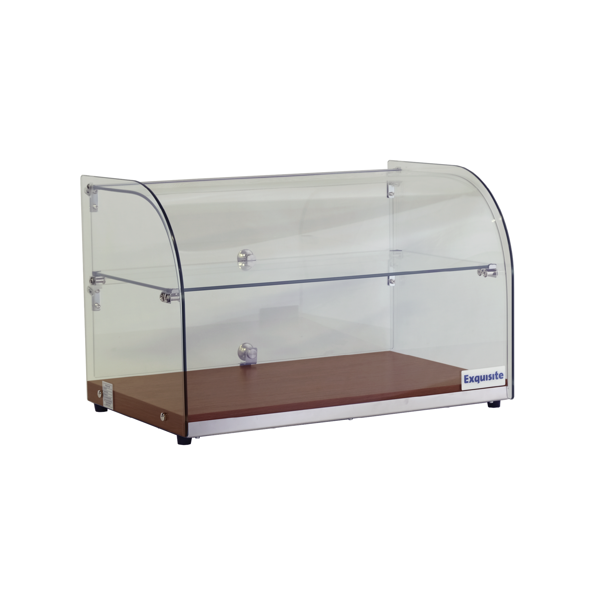 Exquisite CD45-Walnut Two Tiers Curved Glass Ambient Cake Display – Elegant Walnut Colour 45 Litre - Hospitality Connect
