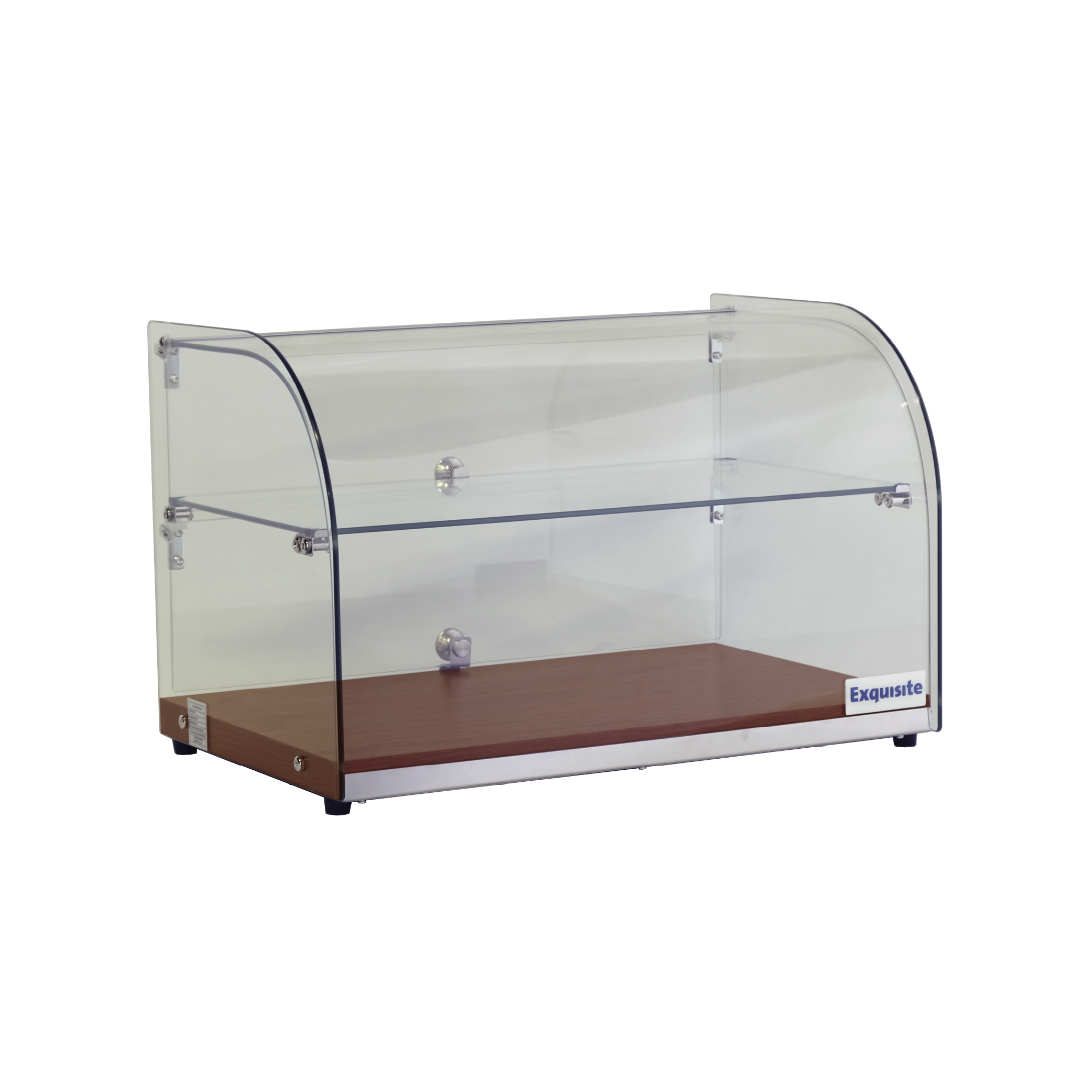 Exquisite CD45-Walnut Two Tiers Curved Glass Ambient Cake Display – Elegant Walnut Colour 45 Litre - Hospitality Connect
