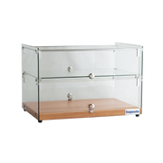 Exquisite CD50-Oak Two Tiers Flat Glass Ambient Cake Display – Natural Oak Colour 50 Litre - Hospitality Connect