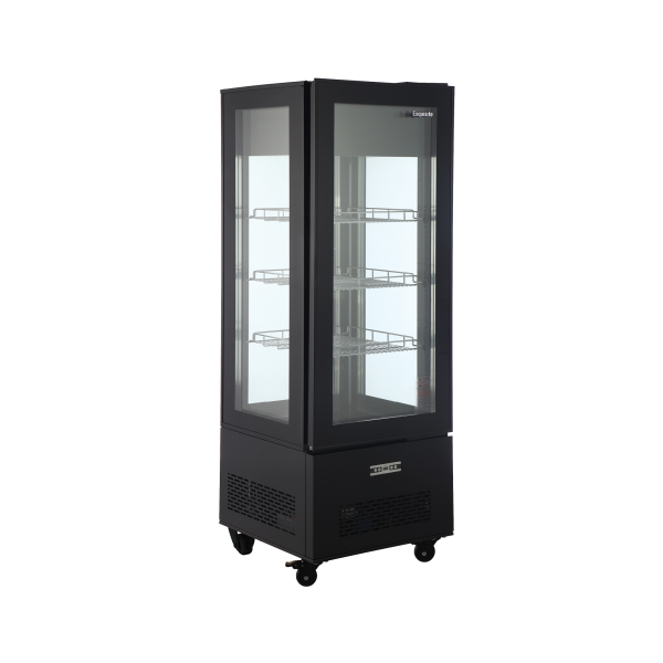 Exquisite CDF400 Four Sided Glass Upright Display Freezers Black with LED 400 Litre