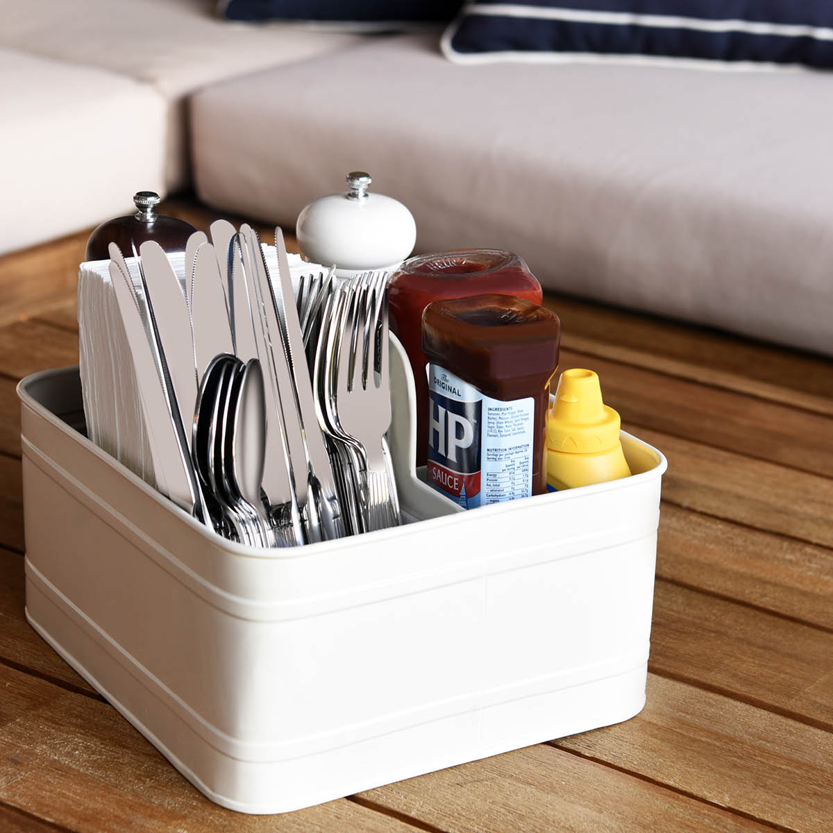 CONEY ISL-GALVANISED CREME P/C CADDY RECT LTHR 260x240x130mm Box of 4 - Hospitality Connect