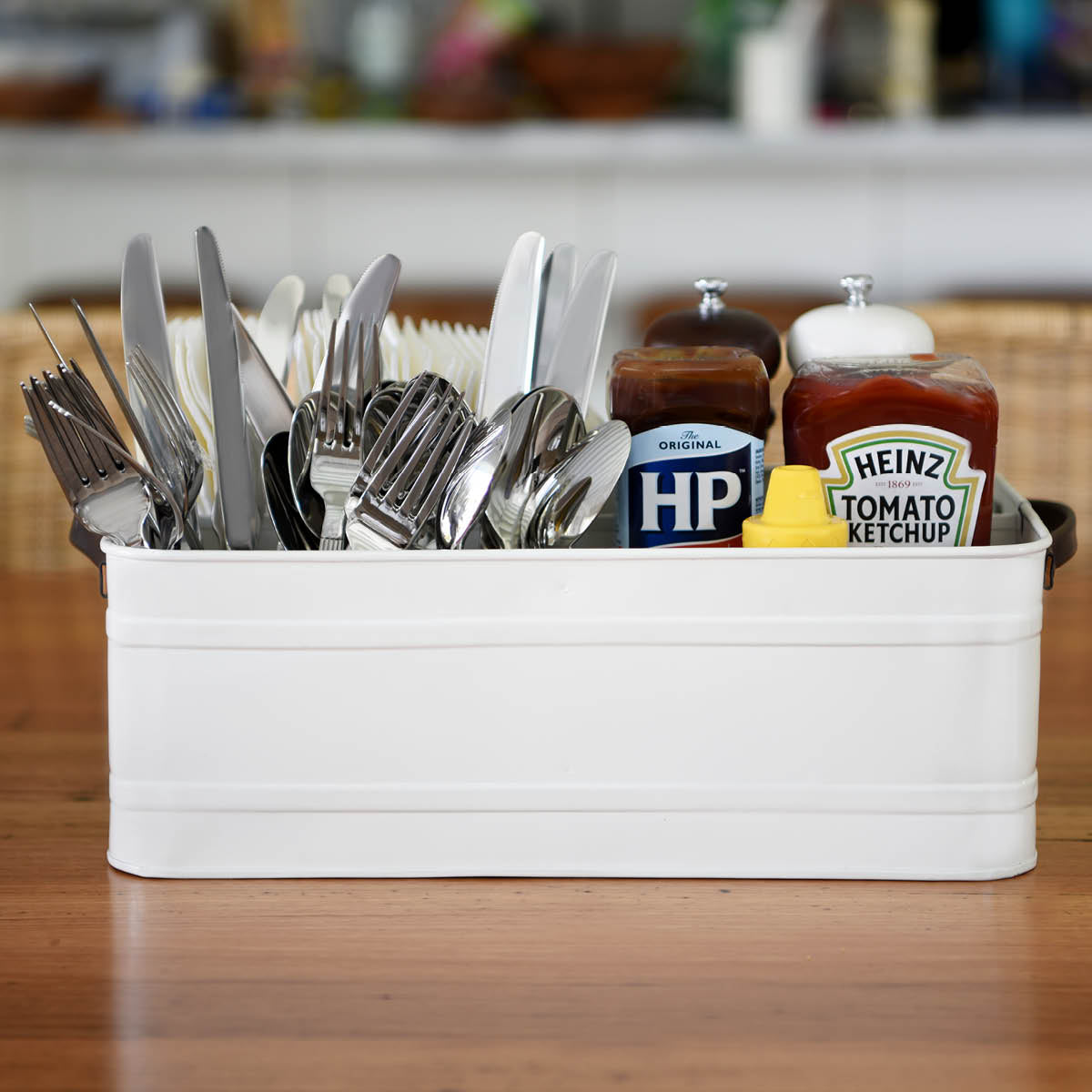 CONEY ISL-GALVANISED CREME P/C CADDY 4 CP RECT LTHR 370x215 Box of 4 - Hospitality Connect