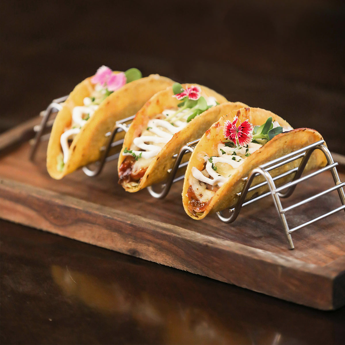 CHEF INOX CONEY IS 3-COMP WIRE TACO HOLDER/STAND 240x60x50mm Box of 12 - Hospitality Connect