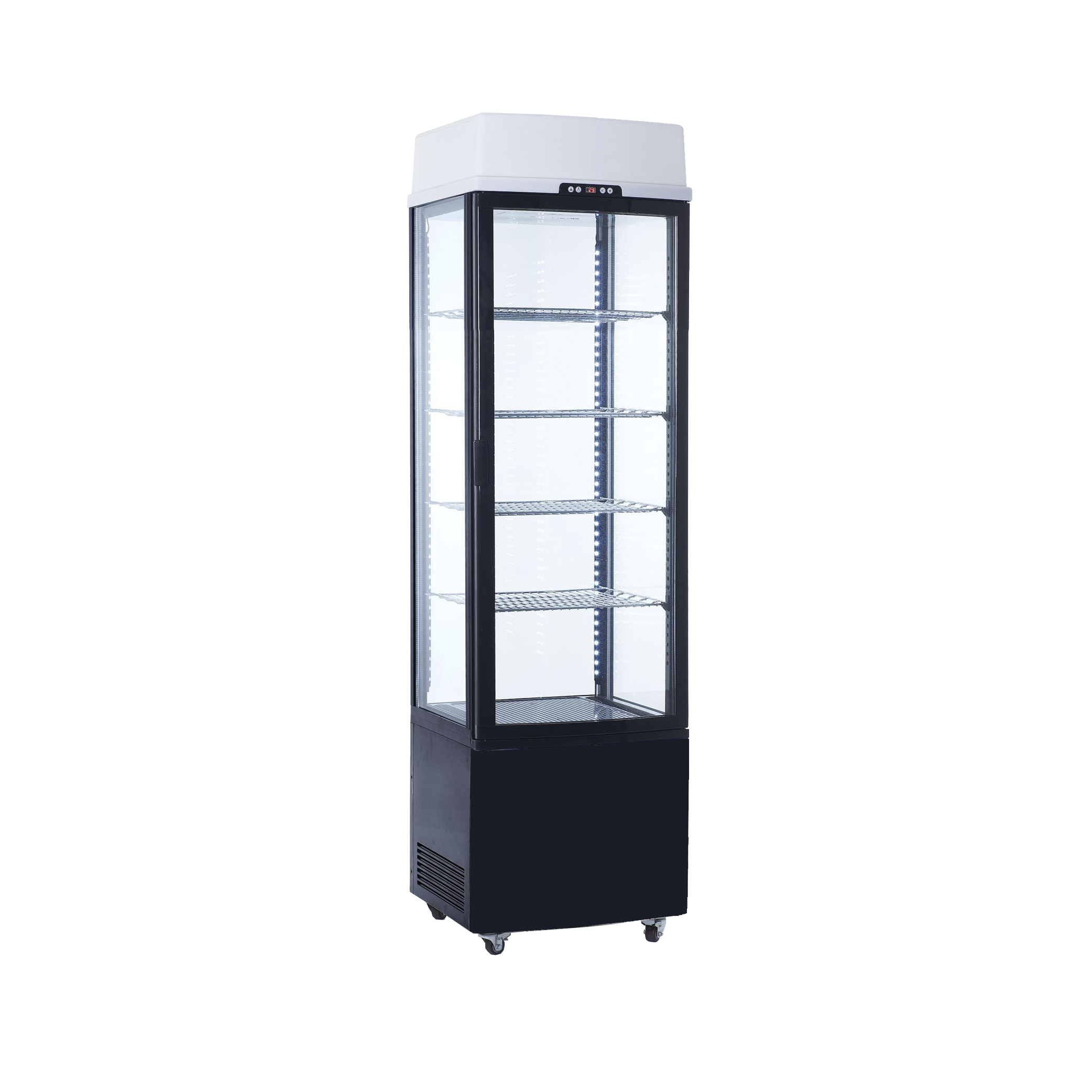Exquisite CTD235 Four Sided Glass Upright Display Refrigerators Black with LED 235 Litre - Hospitality Connect