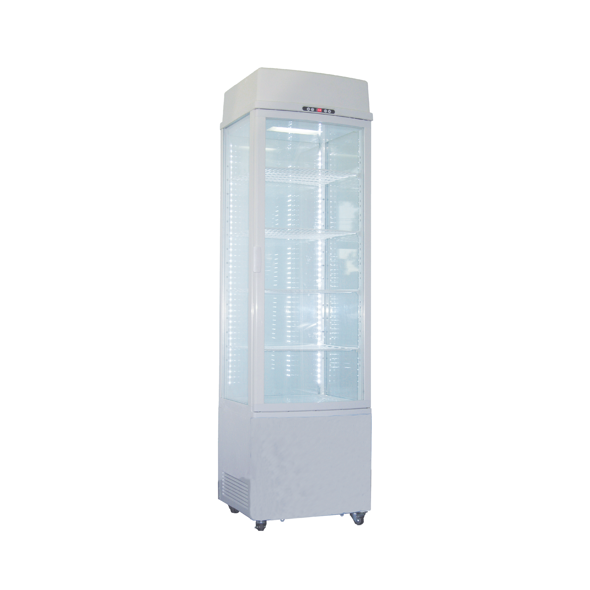 Exquisite CTD235 Four Sided Glass Upright Display Refrigerators White with LED 235 Litre - Hospitality Connect